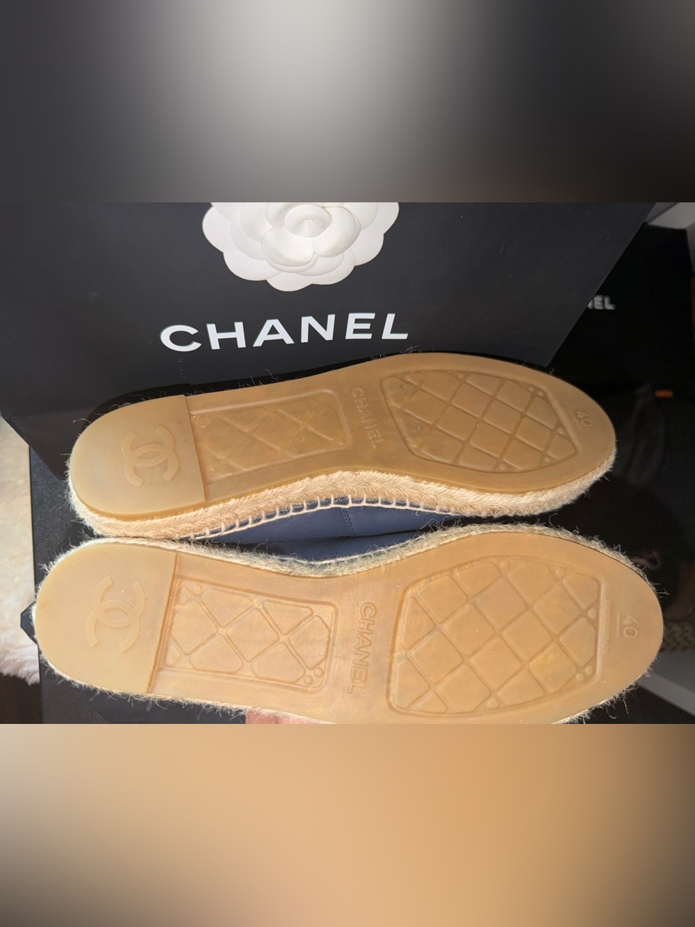 CHANEL Navy Blue Leather Espadrille Flats - Picture 4 of 5